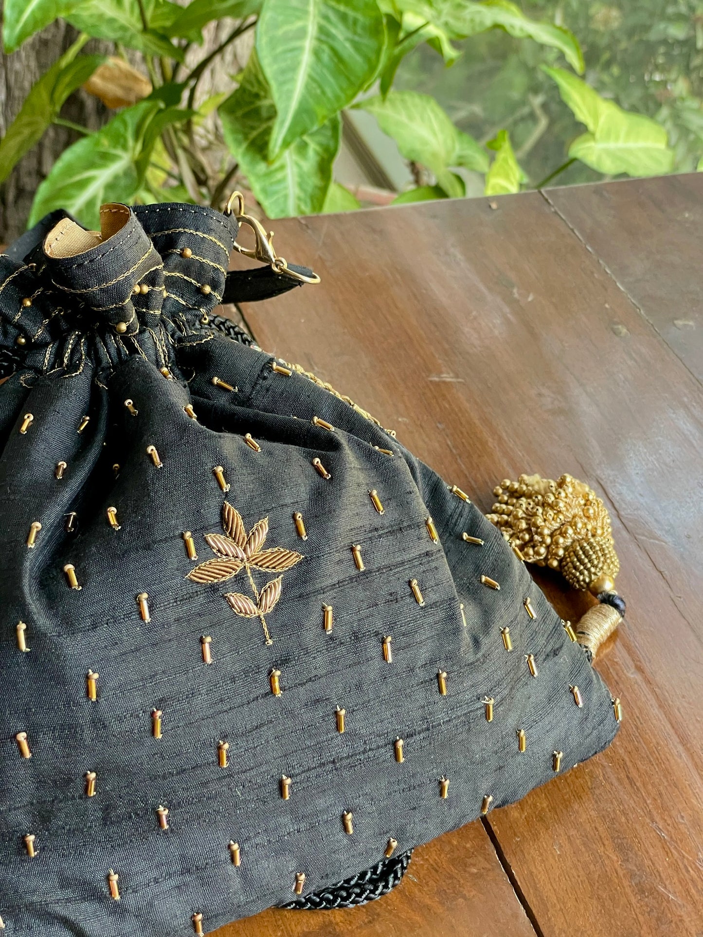Black & Gold Raw Silk Zardosi Polti Bags