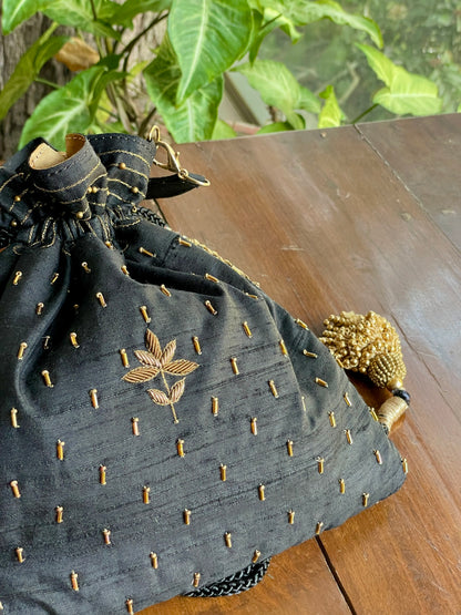 Black & Gold Raw Silk Zardosi Polti Bags