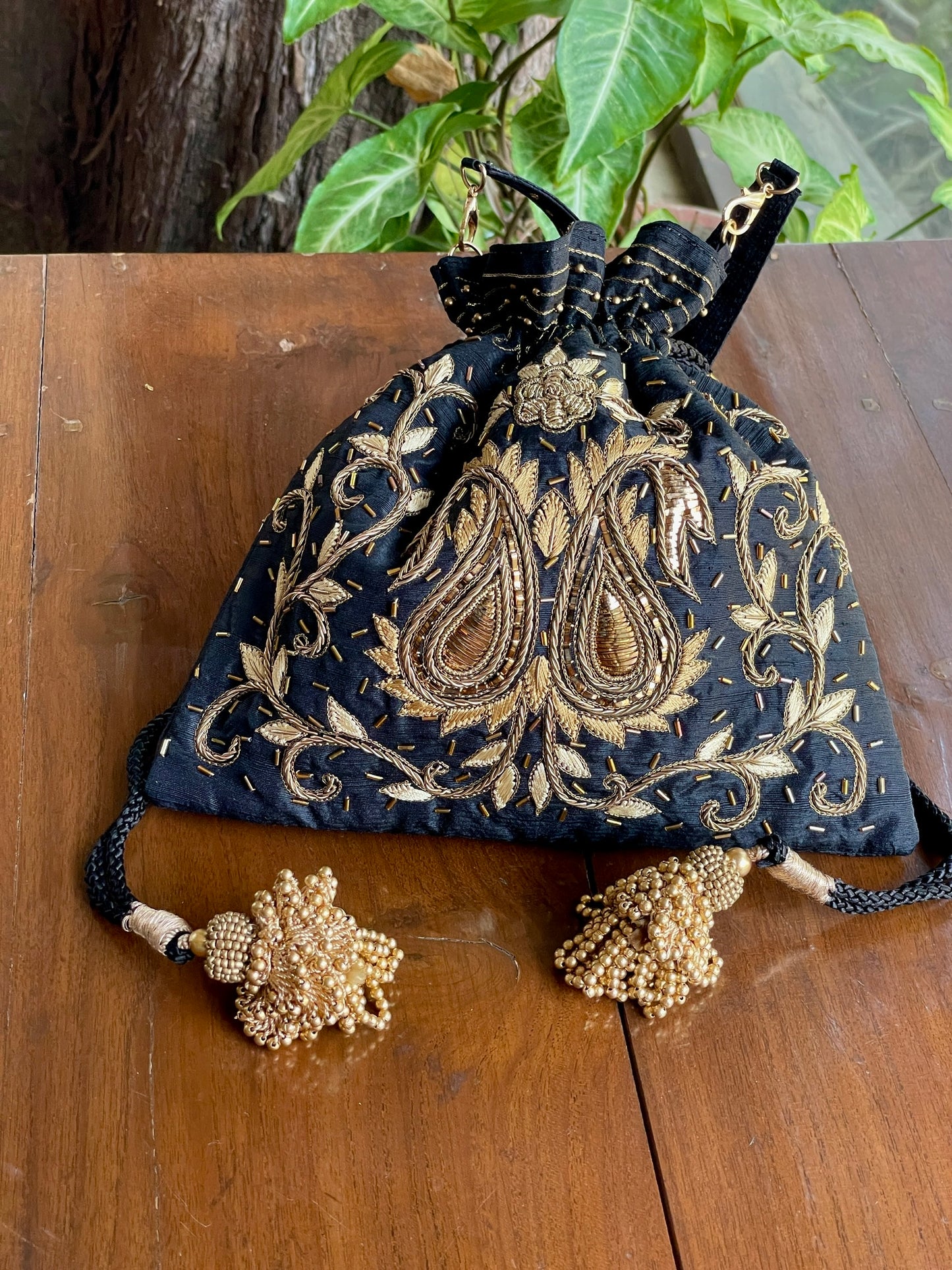 Black & Gold Raw Silk Zardosi Polti Bags