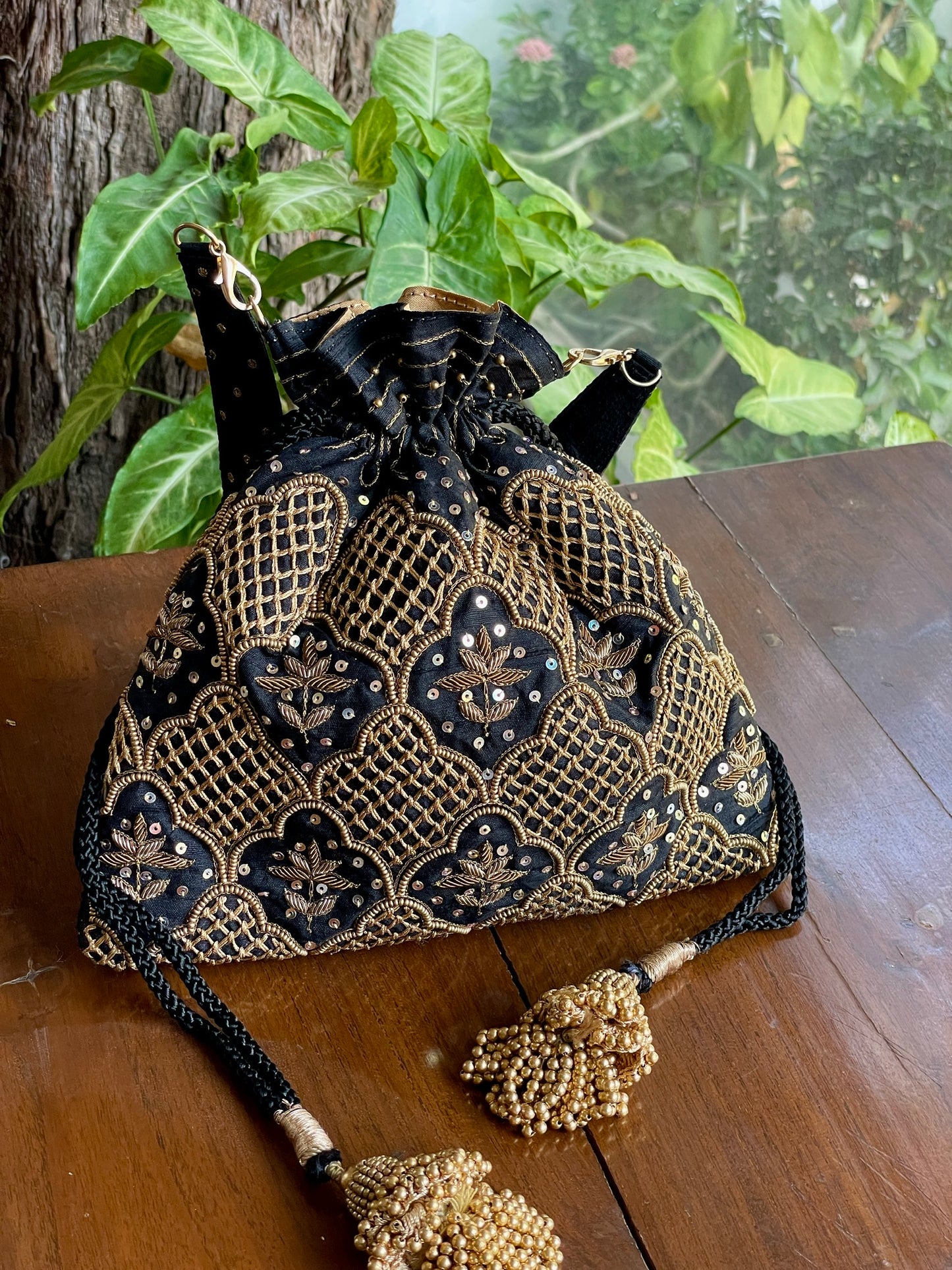 Black & Gold Raw Silk Zardosi Polti Bags