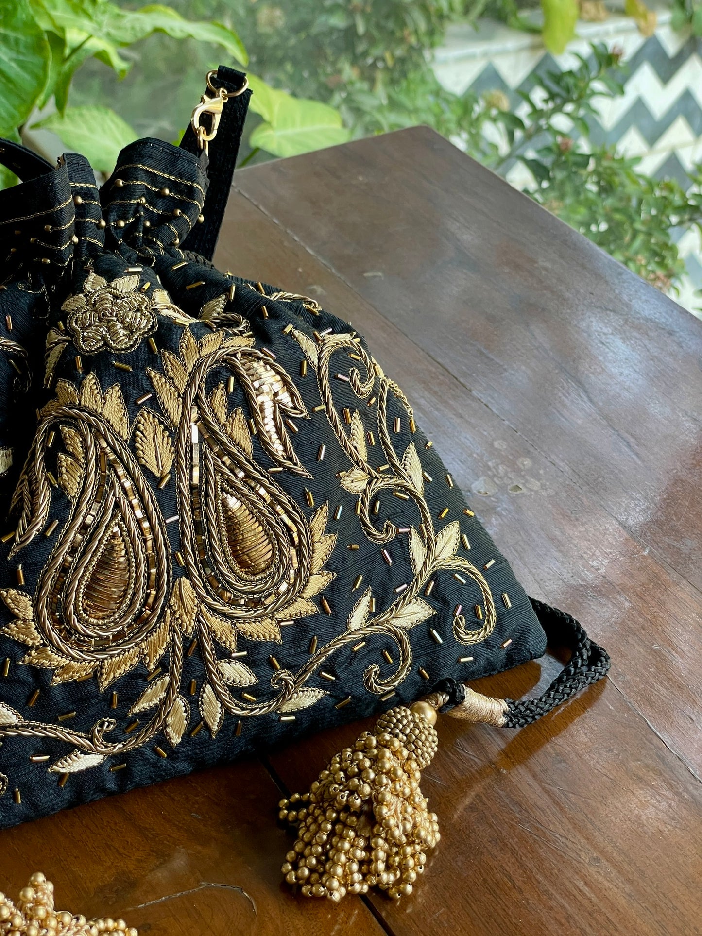 Black & Gold Raw Silk Zardosi Polti Bags