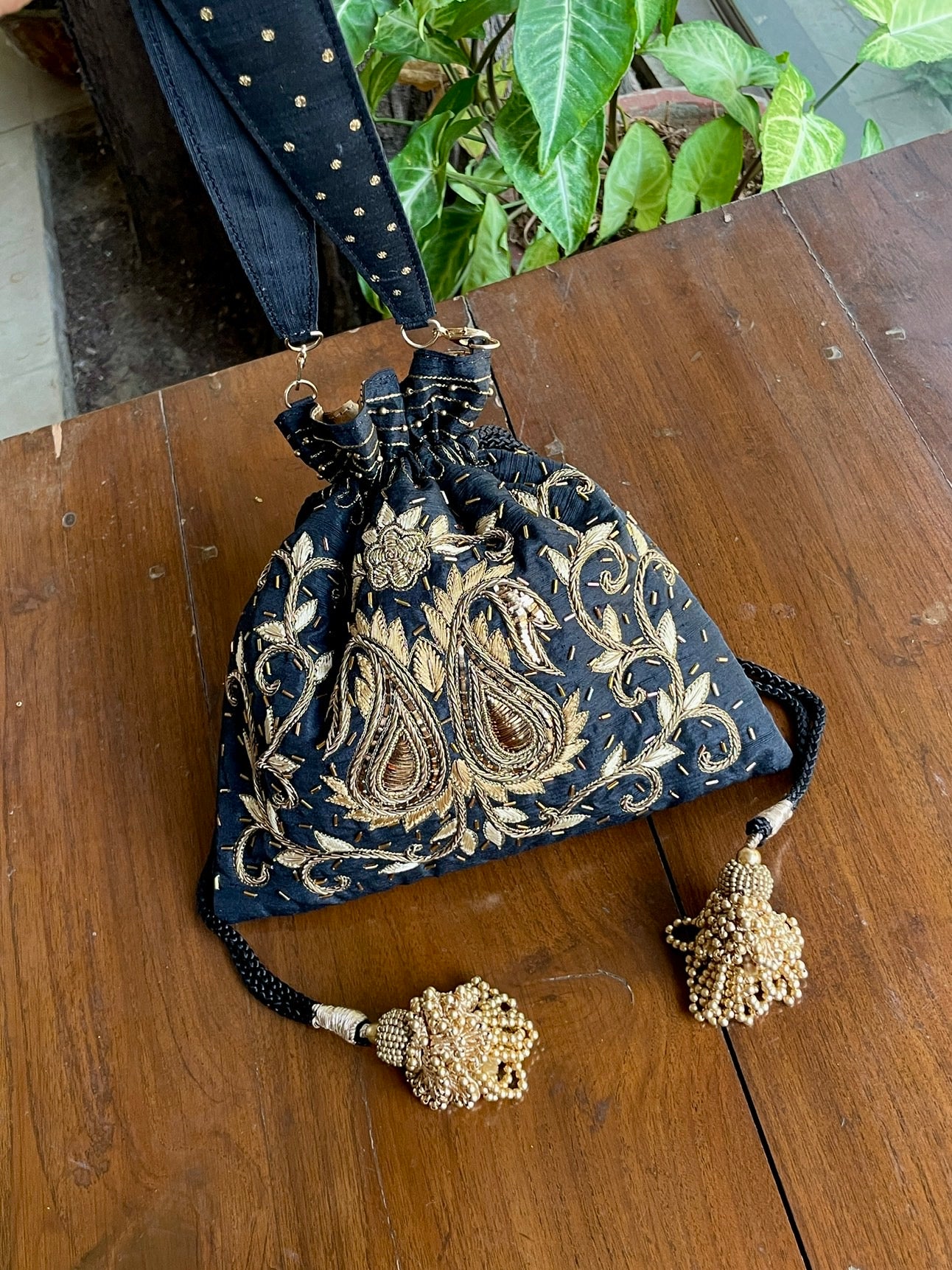 Black & Gold Raw Silk Zardosi Polti Bags