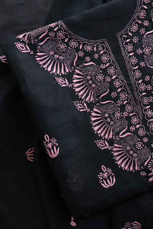 Black & Pink Kota Chikankari Unstitched Fabrics