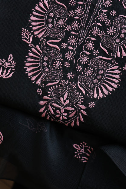 Black & Pink Kota Chikankari Unstitched Fabrics