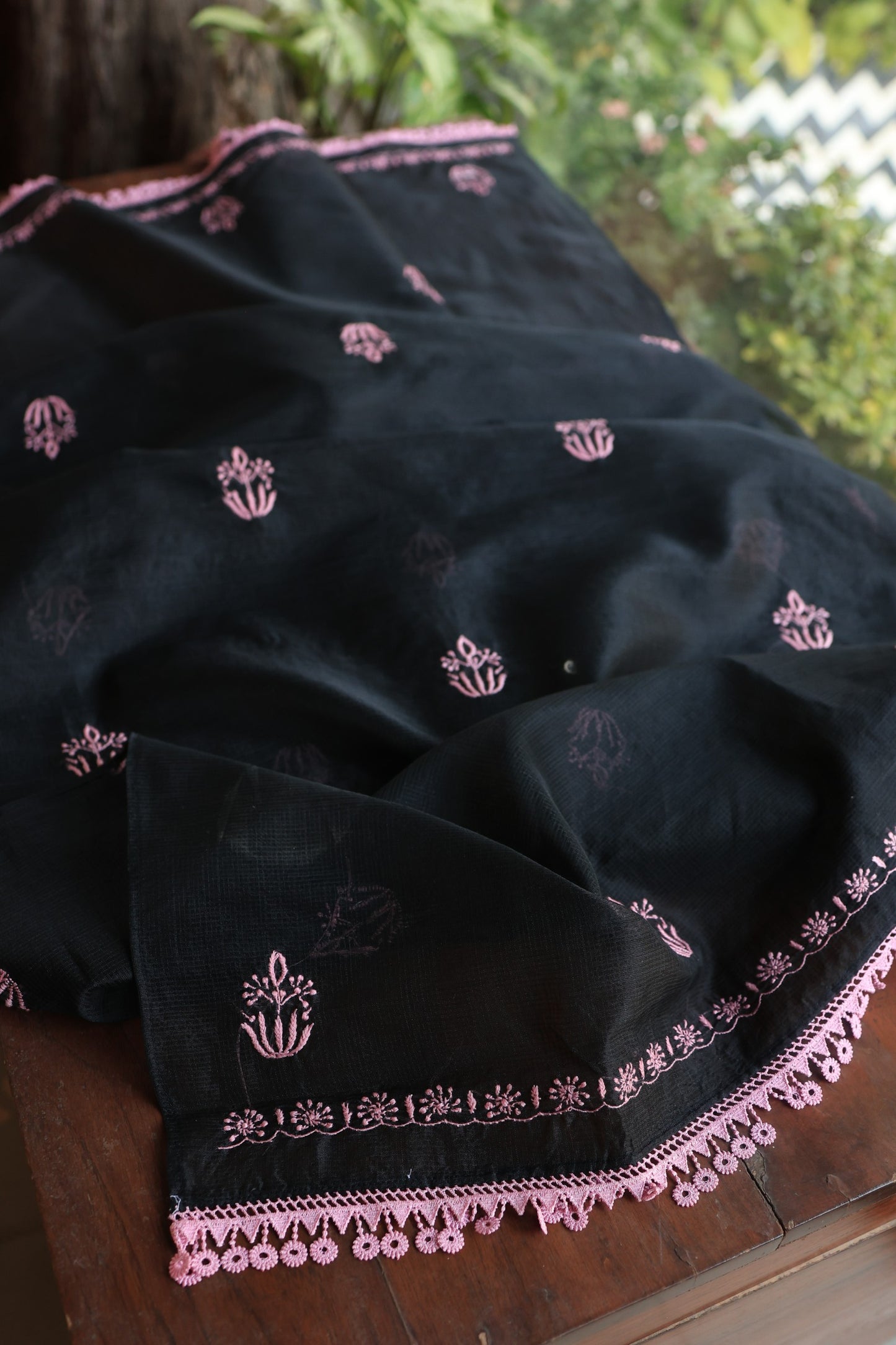 Black & Pink Kota Chikankari Unstitched Fabrics