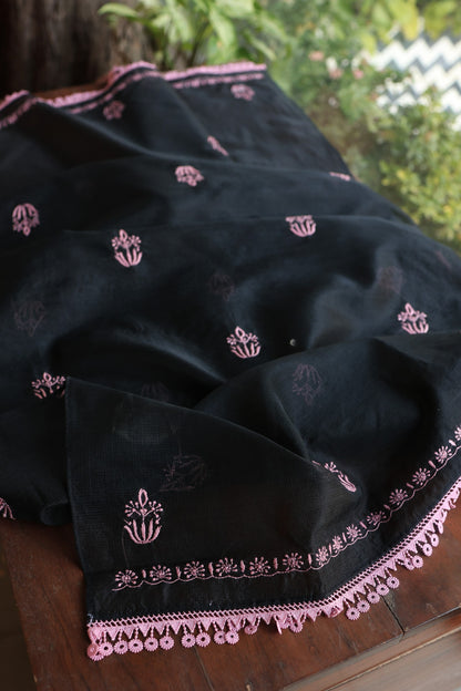 Black & Pink Kota Chikankari Unstitched Fabrics