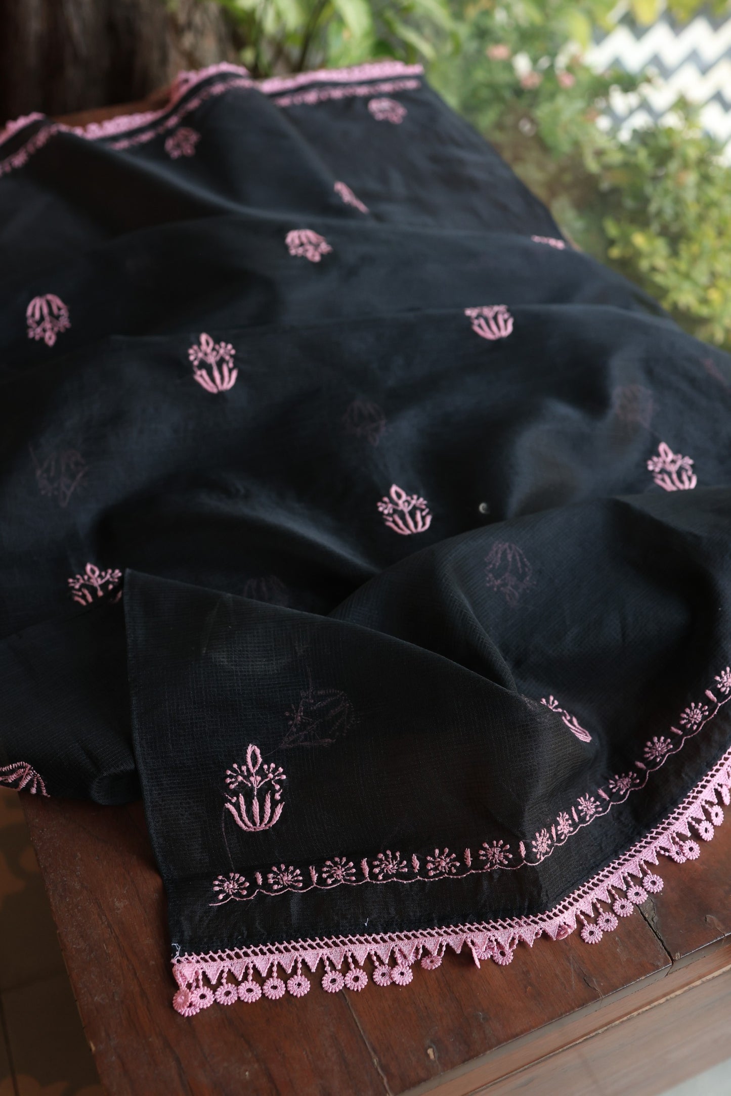 Black & Pink Kota Chikankari Unstitched Fabrics