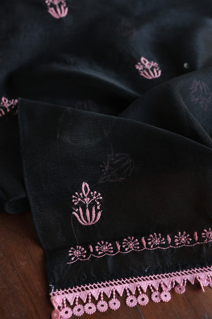 Black & Pink Kota Chikankari Unstitched Fabrics