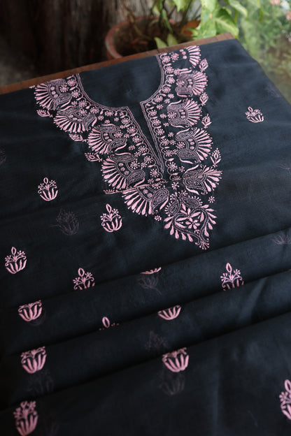 Black & Pink Kota Chikankari Unstitched Fabrics