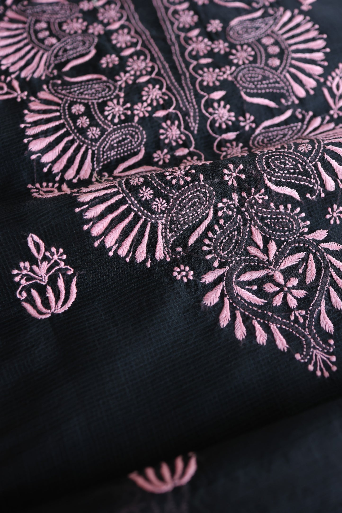 Black & Pink Kota Chikankari Unstitched Fabrics