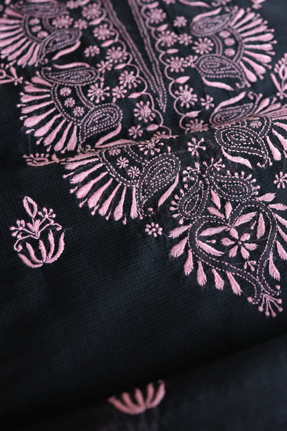 Black & Pink Kota Chikankari Unstitched Fabrics