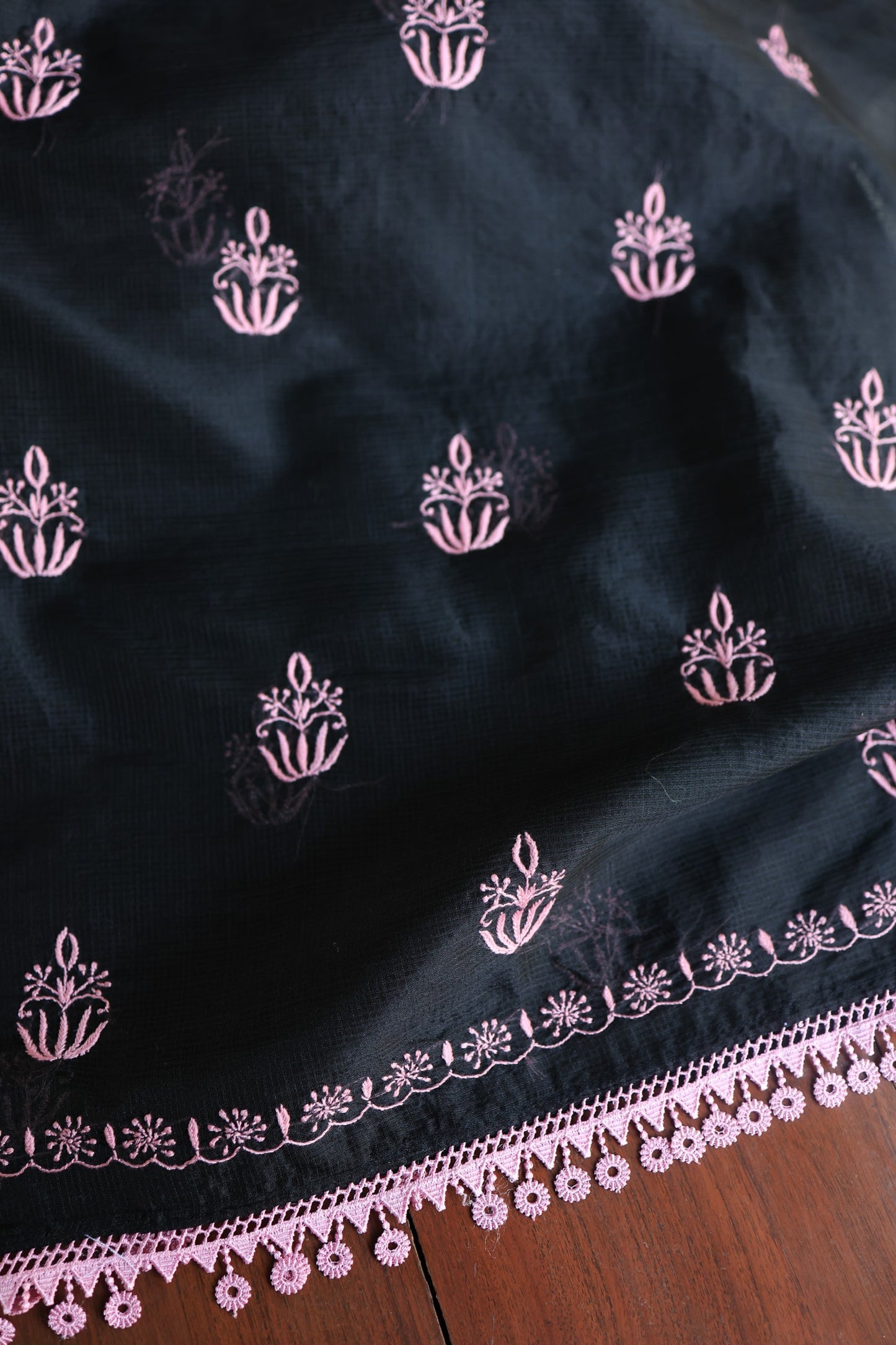 Black & Pink Kota Chikankari Unstitched Fabrics