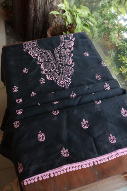 Black & Pink Kota Chikankari Unstitched Fabrics
