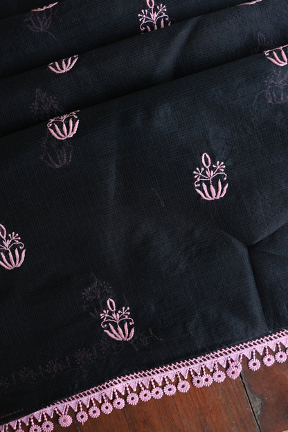 Black & Pink Kota Chikankari Unstitched Fabrics
