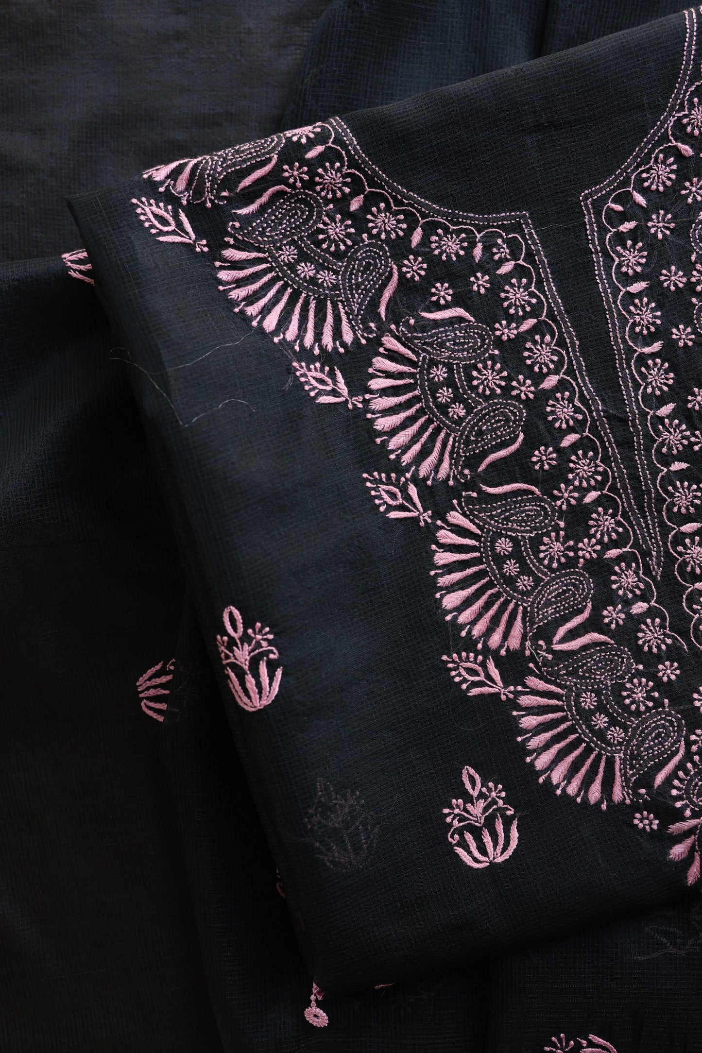 Black & Pink Kota Chikankari Unstitched Fabrics