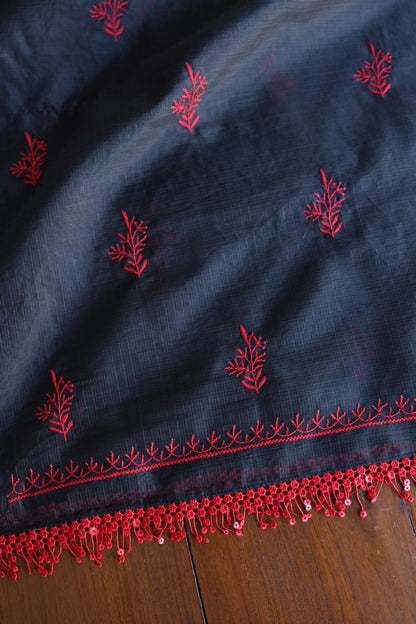 Black & Red Kota Chikankari Unstitched Fabrics