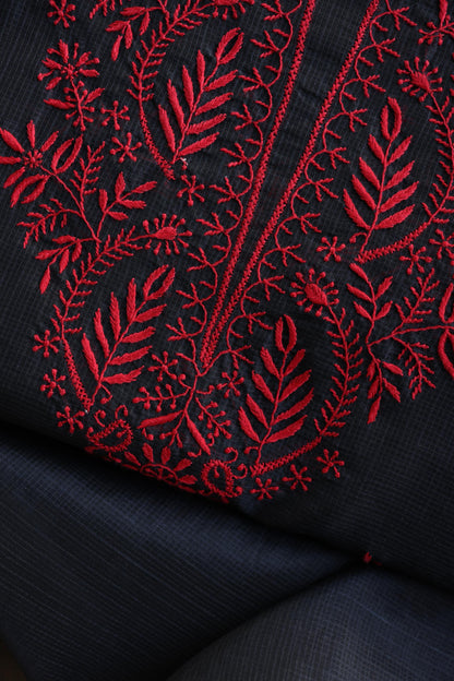 Black & Red Kota Chikankari Unstitched Fabrics