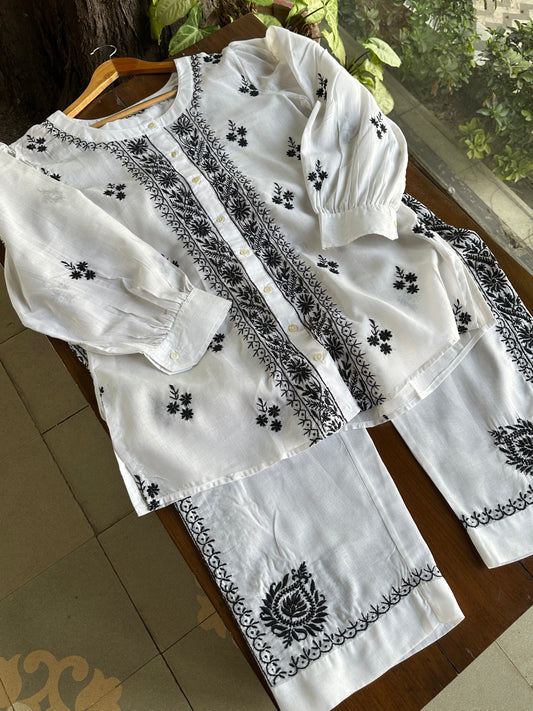 Black & White Cotton Chikankari Co-Ord Set