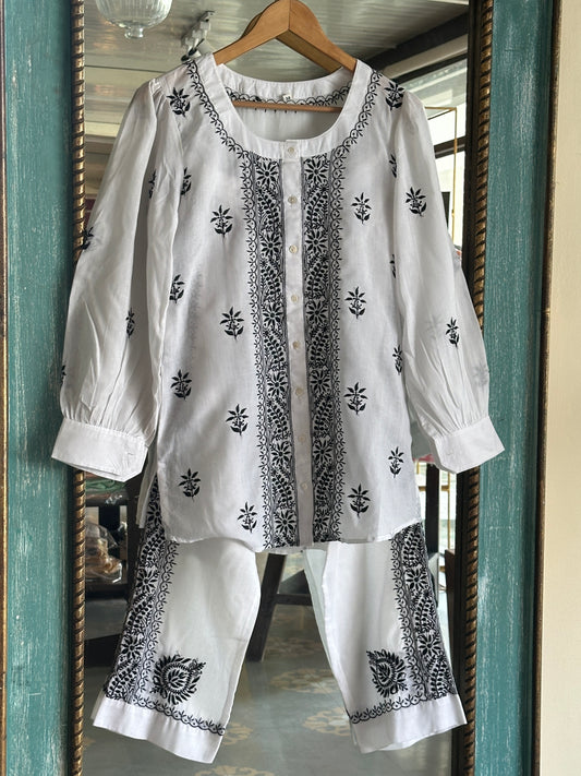 Black & White Cotton Chikankari Co-Ord Set