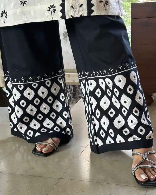 Black & White Daraz Applique Chikankari Palazzo