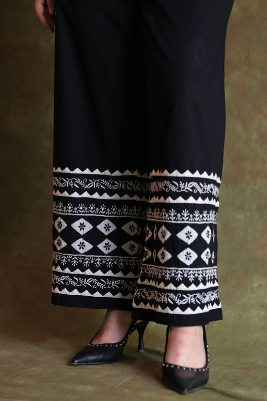 Black & White Daraz Cotton Applique Chikankari Palazzo