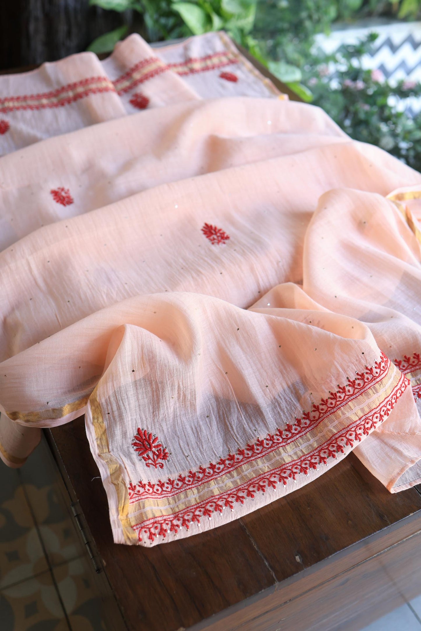 Blossom Shade Mal Cotton Chikankari Unstitched Kurta Dupatta Fabrics With Kamdani