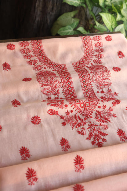 Blossom Shade Mal Cotton Chikankari Unstitched Kurta Dupatta Fabrics With Kamdani