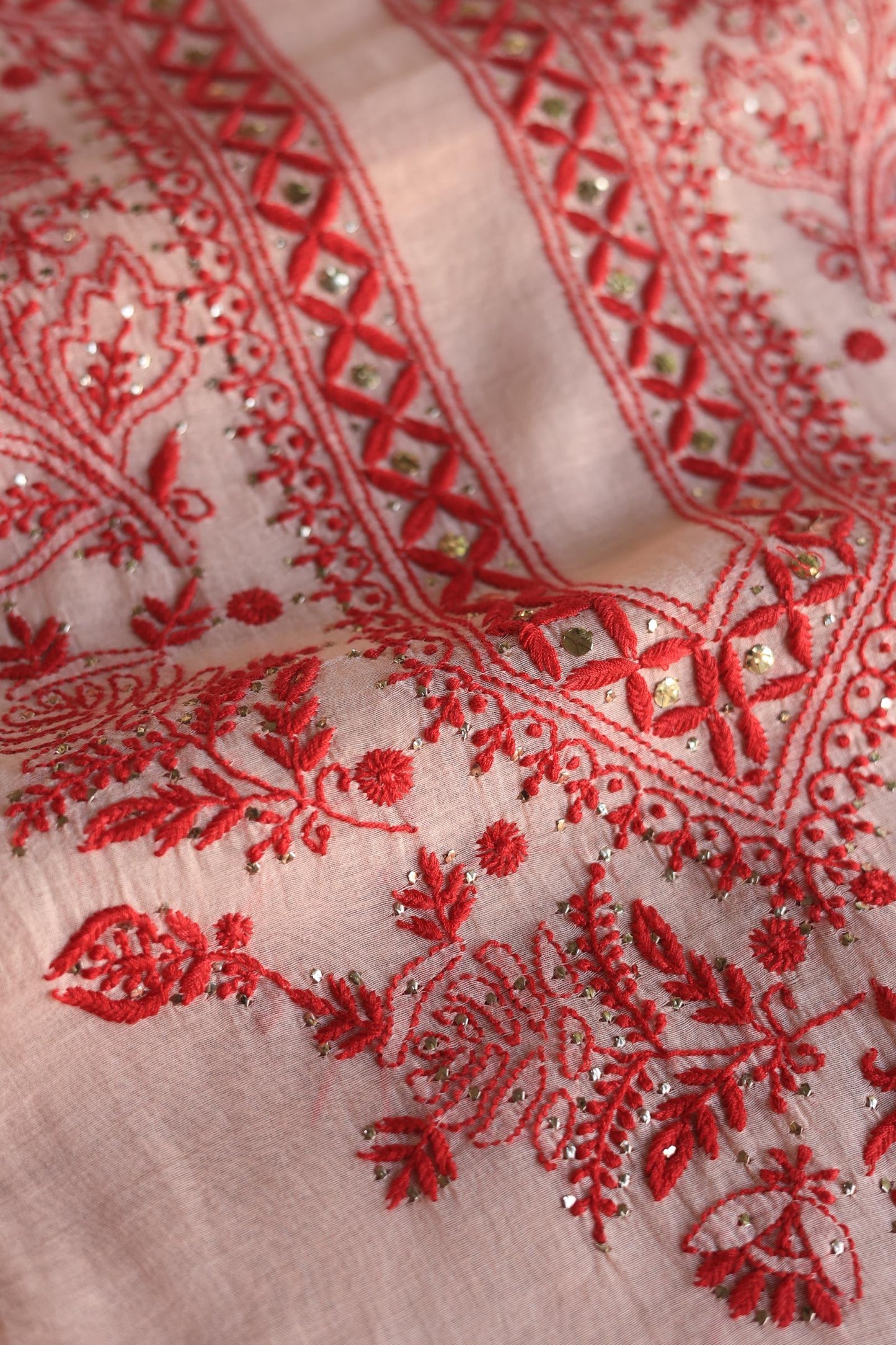 Blossom Shade Mal Cotton Chikankari Unstitched Kurta Dupatta Fabrics With Kamdani