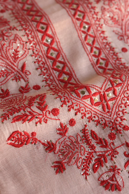 Blossom Shade Mal Cotton Chikankari Unstitched Kurta Dupatta Fabrics With Kamdani