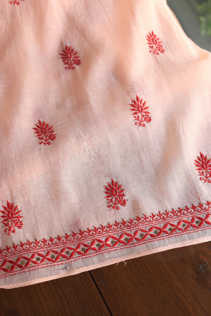 Blossom Shade Mal Cotton Chikankari Unstitched Kurta Dupatta Fabrics With Kamdani