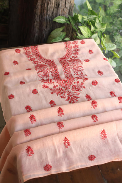 Blossom Shade Mal Cotton Chikankari Unstitched Kurta Dupatta Fabrics With Kamdani