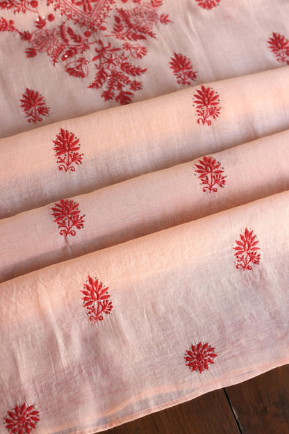 Blossom Shade Mal Cotton Chikankari Unstitched Kurta Dupatta Fabrics With Kamdani