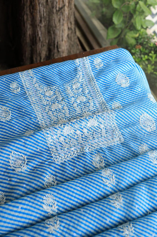 Blue Kota Chikankari Unstitched Women's Kurta Fabric