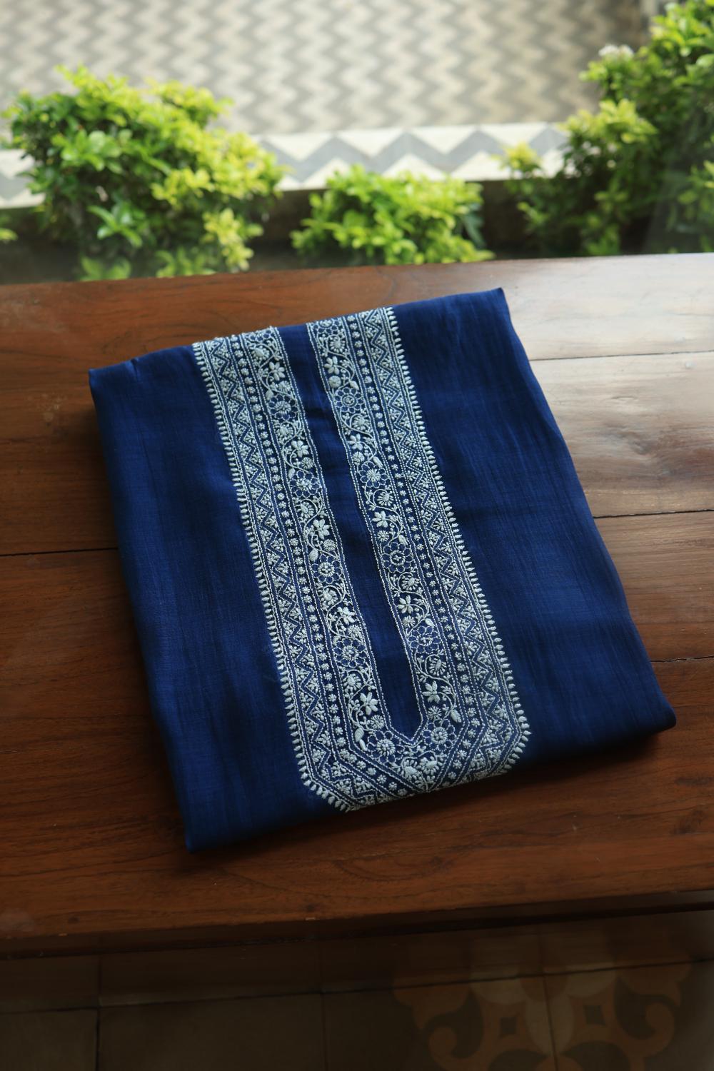 Blue Mulmul Chikankari Unstitched Men's Kurtas Fabrics