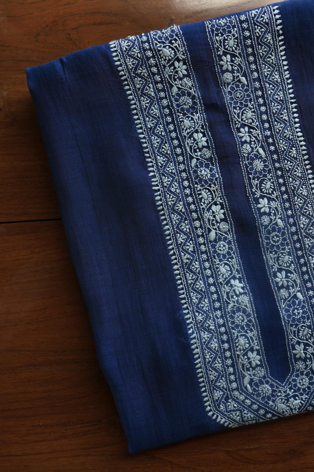 Blue Mulmul Chikankari Unstitched Men's Kurtas Fabrics