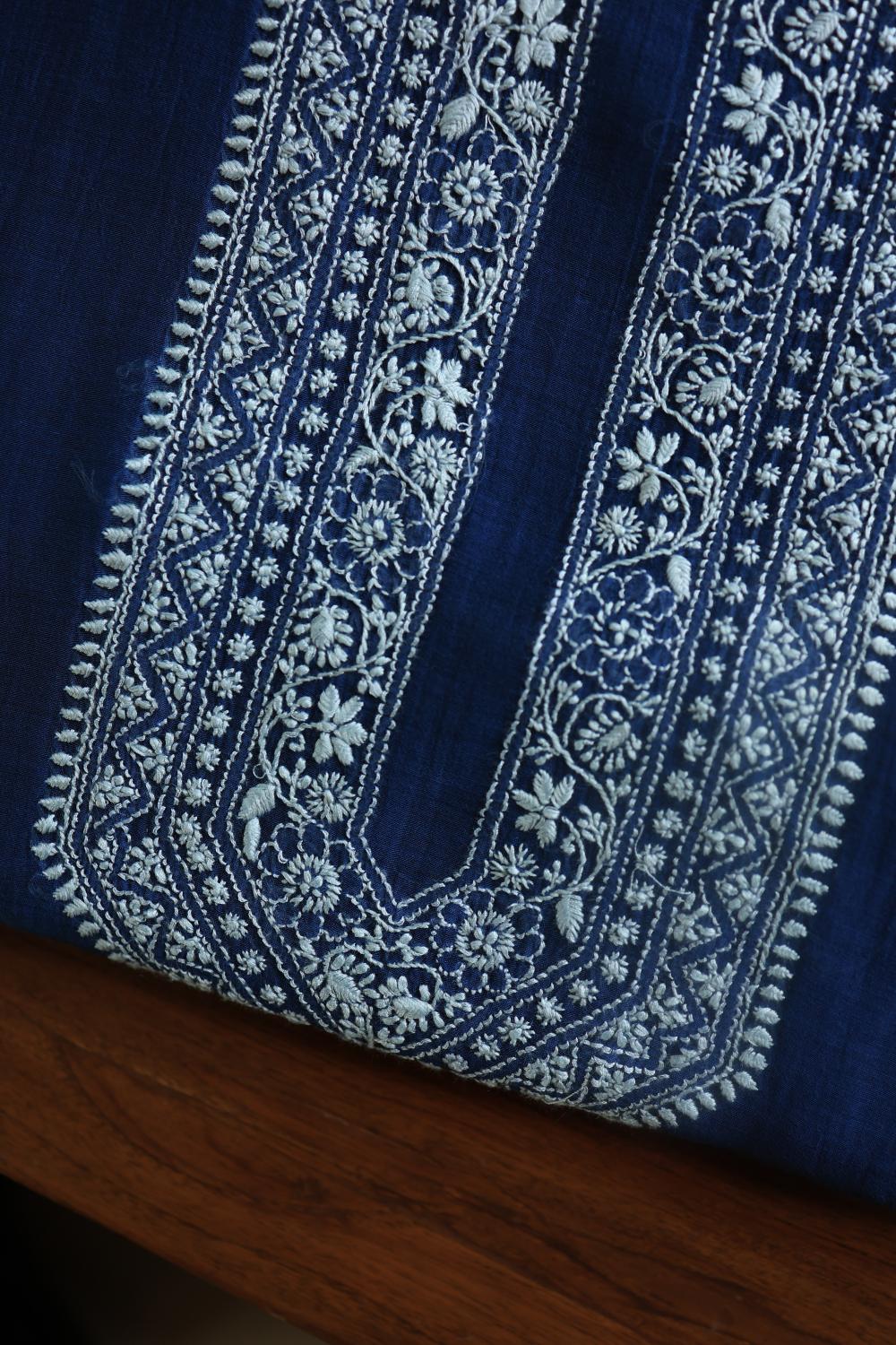 Blue Mulmul Chikankari Unstitched Men's Kurtas Fabrics
