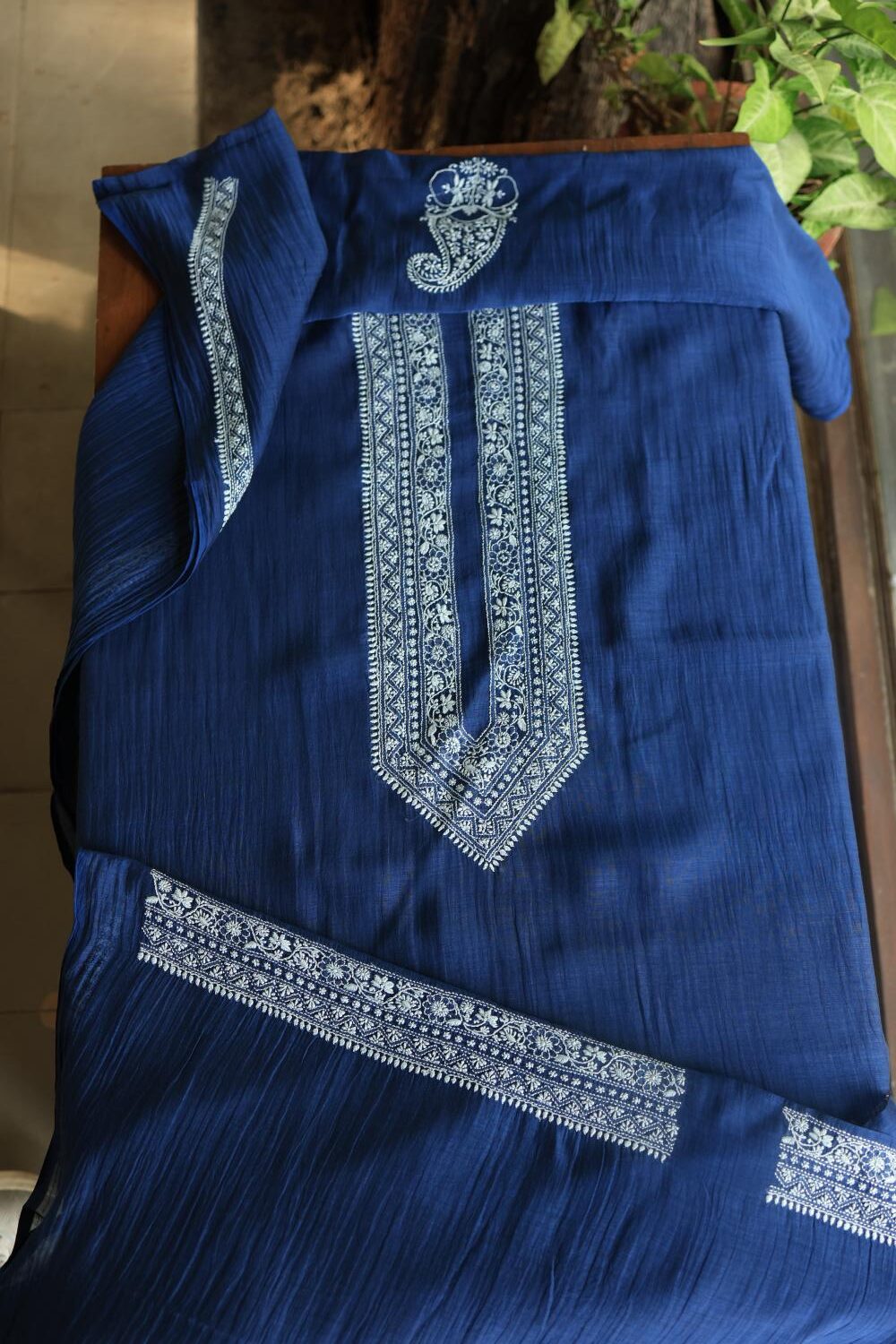 Blue Mulmul Chikankari Unstitched Men's Kurtas Fabrics