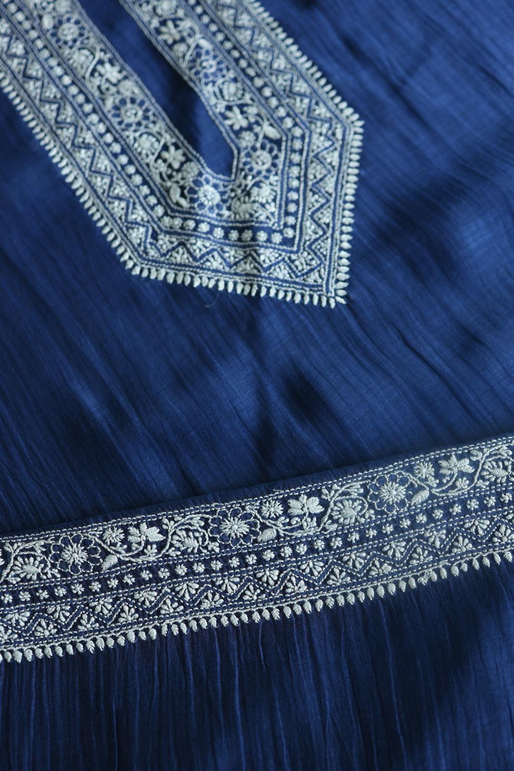 Blue Mulmul Chikankari Unstitched Men's Kurtas Fabrics