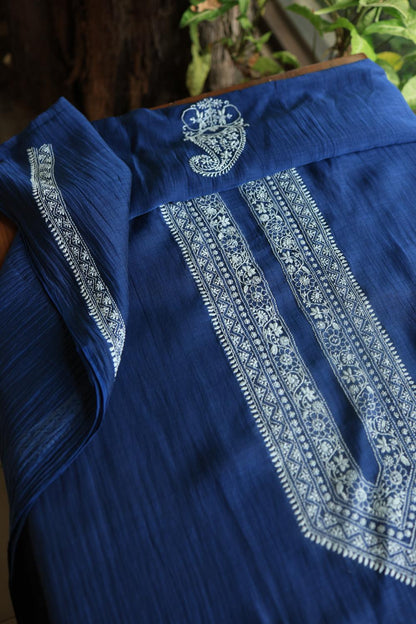Blue Mulmul Chikankari Unstitched Men's Kurtas Fabrics
