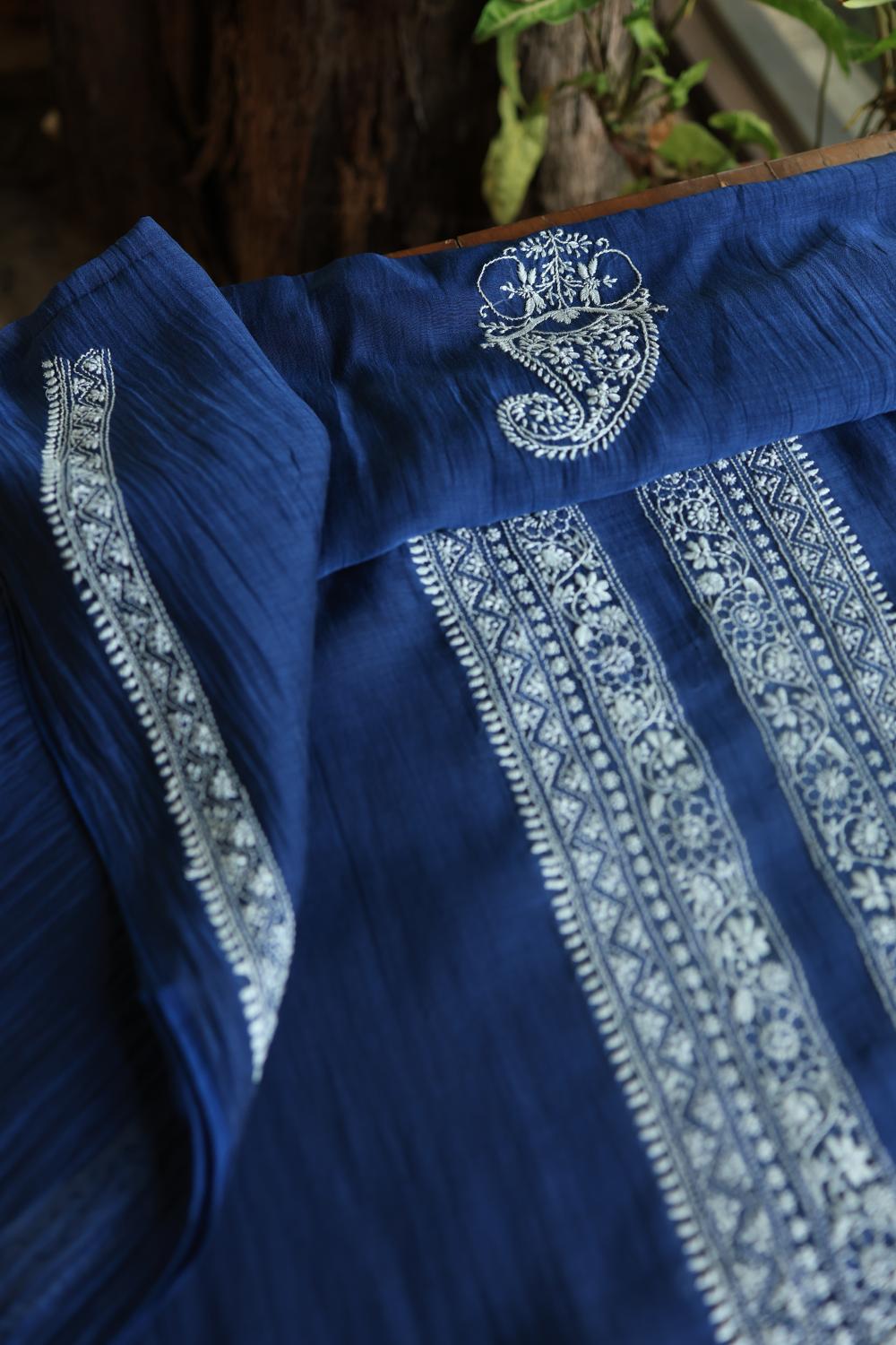 Blue Mulmul Chikankari Unstitched Men's Kurtas Fabrics