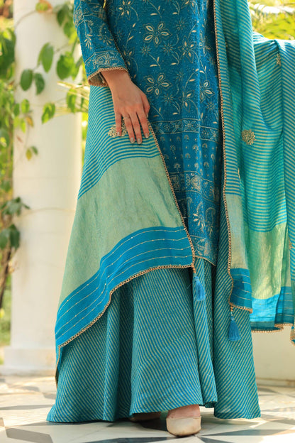 Blue Pure Georgette Chikankari Ari Work Sharara Set