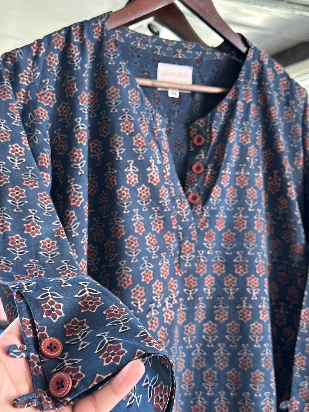 Blue Ajrak Multi Shade Cotton Short Kurta