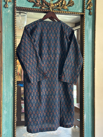 Blue Ajrak Multi Shade Cotton Short Kurta