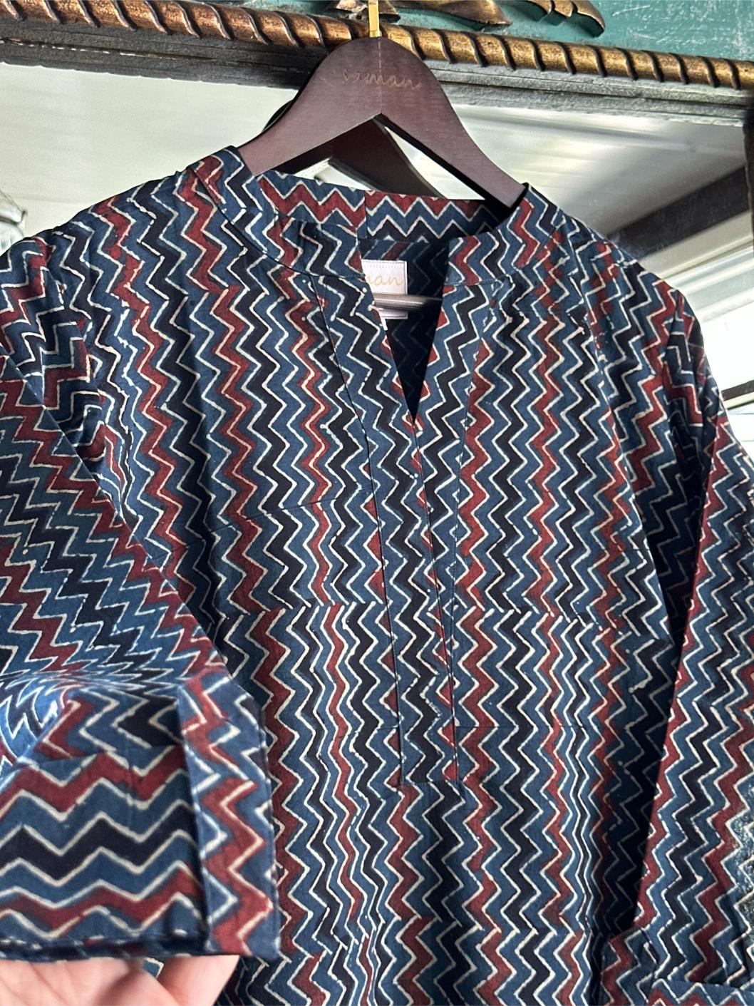 Blue Ajrak Multi Shade Cotton Short Kurta