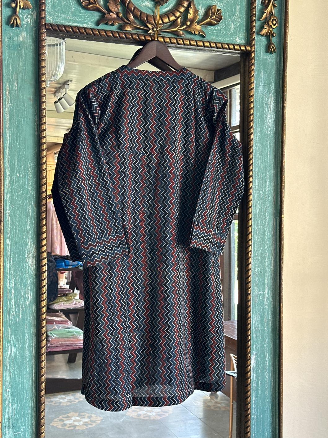 Blue Ajrak Multi Shade Cotton Short Kurta