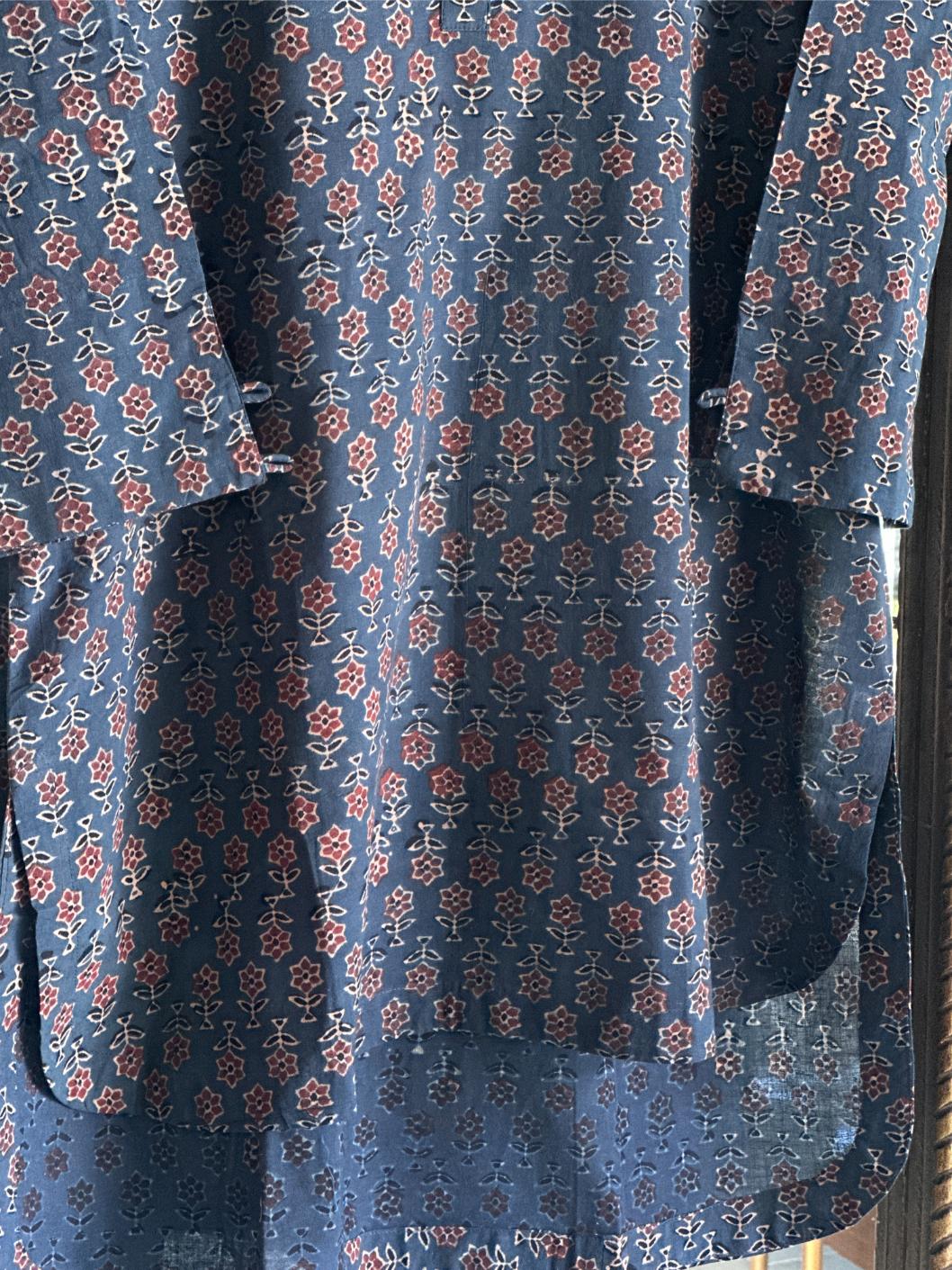 Blue Ajrak Multi Shade Cotton Short Kurta