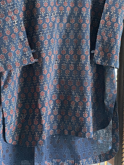 Blue Ajrak Multi Shade Cotton Short Kurta