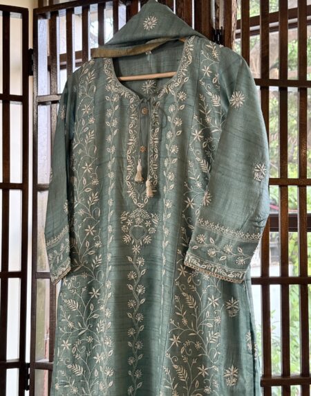 Blue Basak Chikankari Ready To Wear Kurta Dupatta Set