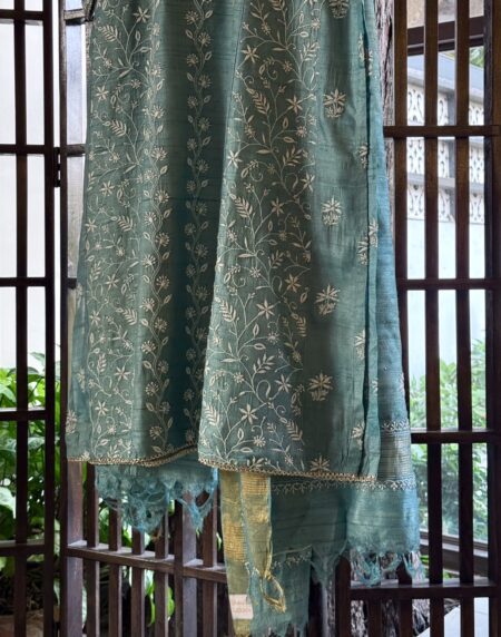 Blue Basak Chikankari Ready To Wear Kurta Dupatta Set