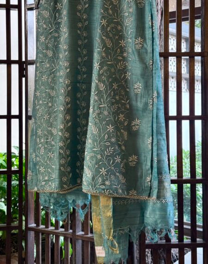 Blue Basak Chikankari Ready To Wear Kurta Dupatta Set